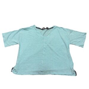 TAHARI Short Sleeve T-Shirt Blue Women's Size Medium V Neck 100% Linen